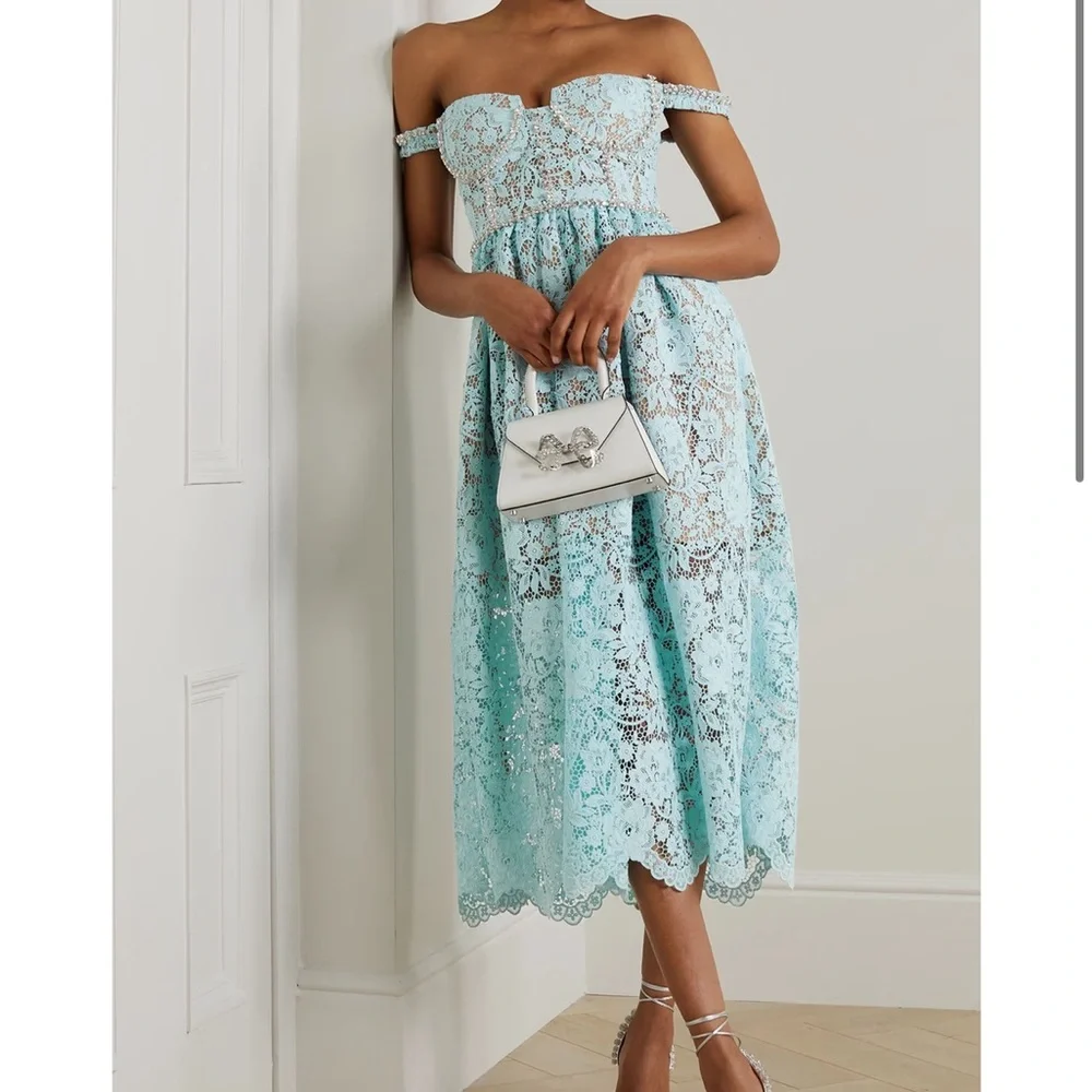 Self-Portrait Light Blue Lace A-Line Skirt - Picture 2 of 6